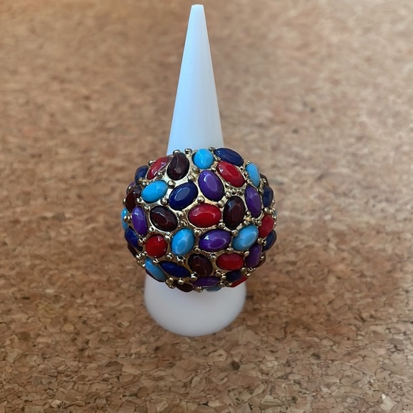 Statement Ring Gold Tone Cluster Glass Stone Costume Jewelry Bohemian all sizes - Picture 2 of 8